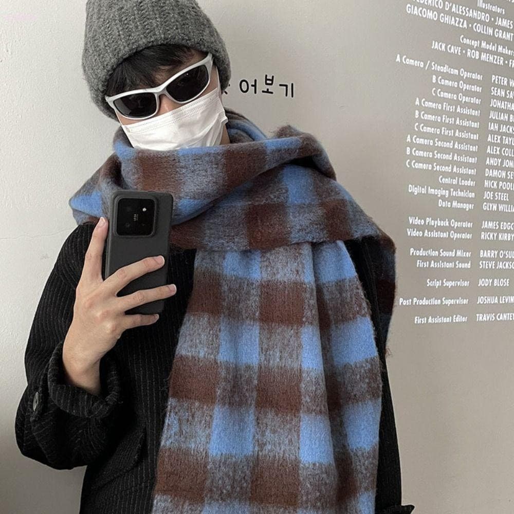 Cachecol Xadrez Listrado Masculino ADAMES , De Caxemira Macio Coreano De Inverno Casual Fofo E Quente