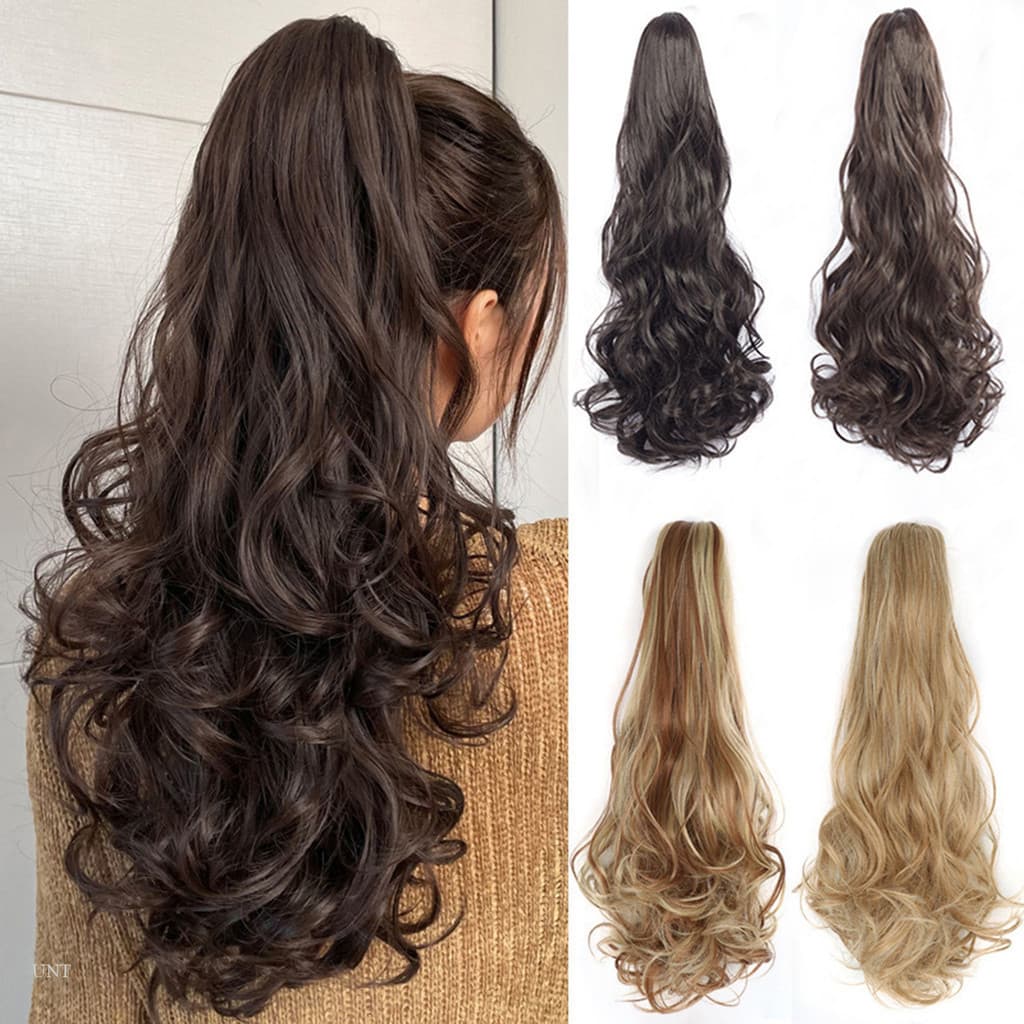 UNT 18 Polegada Longo Cabelo Encaracolado Rabo De Cavalo Extensão Perucas Garra Clipe Na Do Preto Marrom Peruca Fácil De