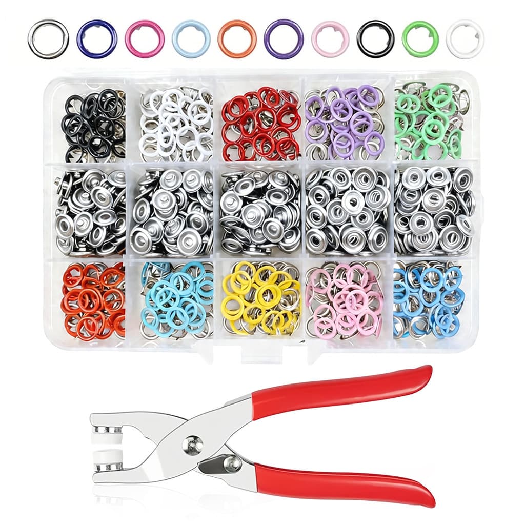 Kit Alicate Aplicador 200 Botões Pressão Metal Roupas Ferragem Costura Acessório Artesanato Profissional