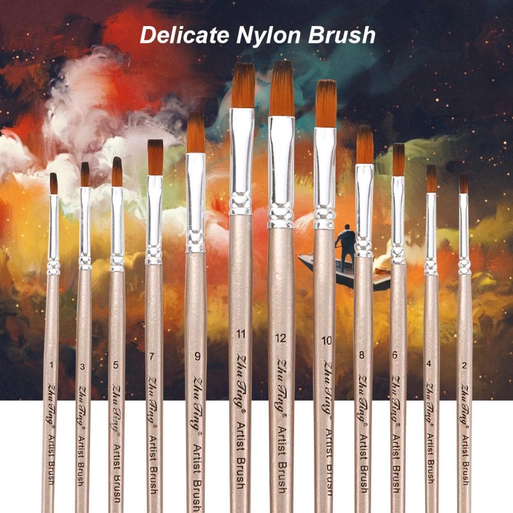 Conjunto de pincéis de pintura HUIOP Kit de 12 unidades com ponta de sombreador plano com cabelo de nylon para artista