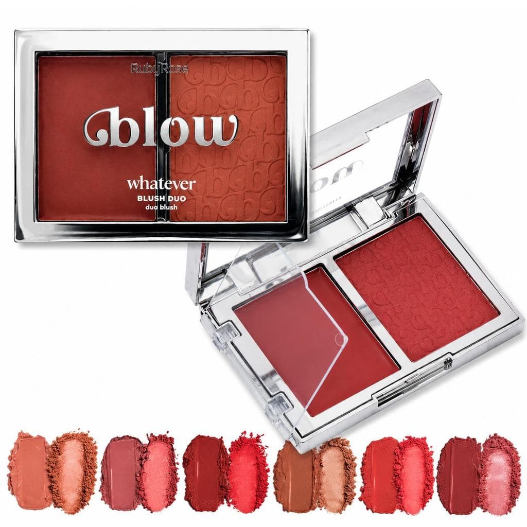 Ruby Rose Blush Duo Whatever Linha Blow - Textura Cremosa e Em Pó - Cobertura Uniforme e Duradoura
