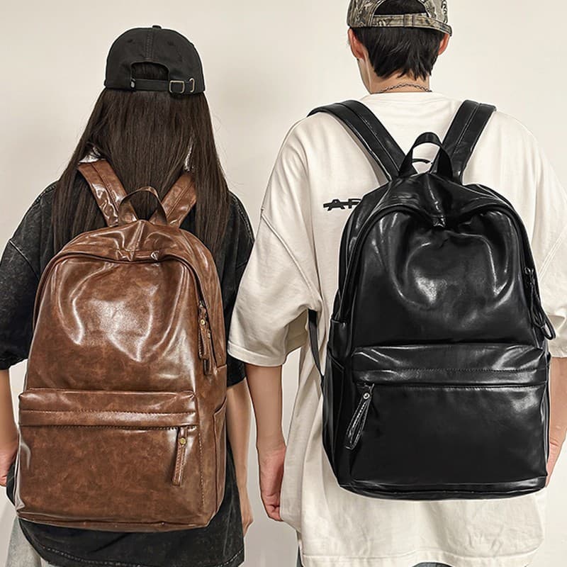 PU Estudante Viagem Mochila Commuter Novo Estilo Retro Viagem Lazer Mochila Cor Sólida Homens Mulheres Mochila de Comput