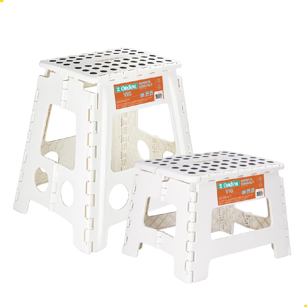 Kit 2 Banqueta Dobrável Alta e Baixa Suporta 200kg com Alça Banquinho Anti Derrapante Banco Plástico