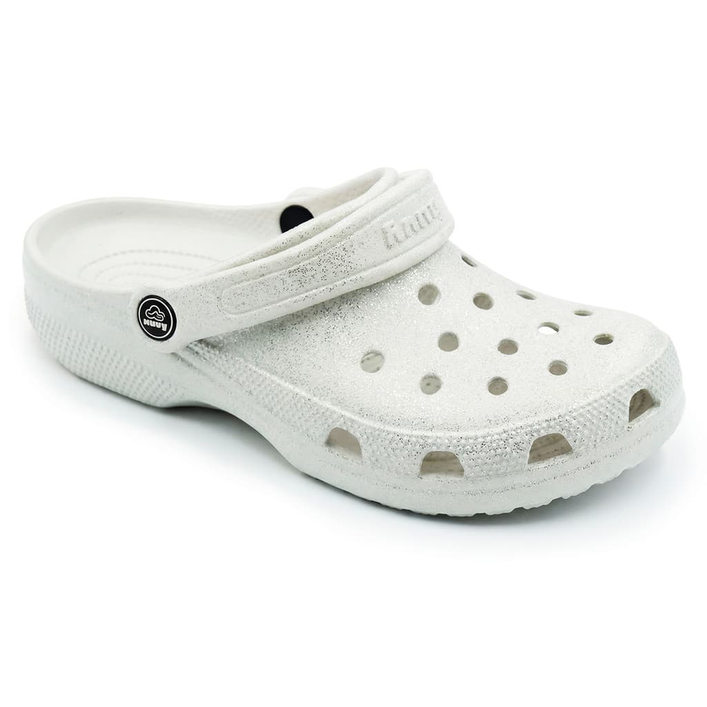 Sandalia Babuche Glitter Brilho Clog Eva Preto Branco Leve Macia Confortável