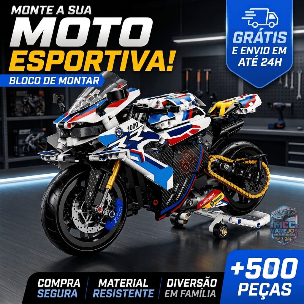 Blocos De Montar Moto Esportiva Escala 1:8 Brinquedo Educativo Miniatura Colecionável +500 Peças Presente Criança Adulto