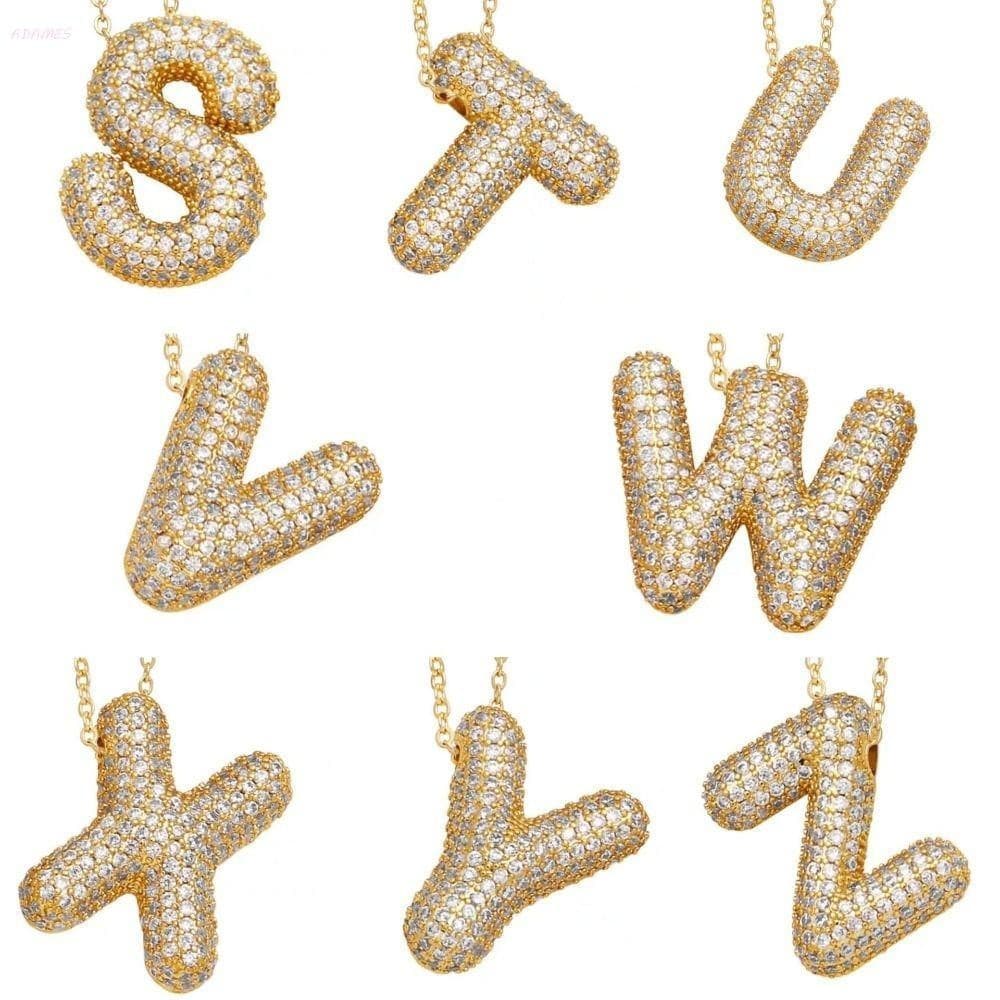 Colar de Clavícula ADAMES com Letras Azuis, Colar de Aço Inoxidável com 26 Letras, Acessório para Suéter Feminino 9NQH X