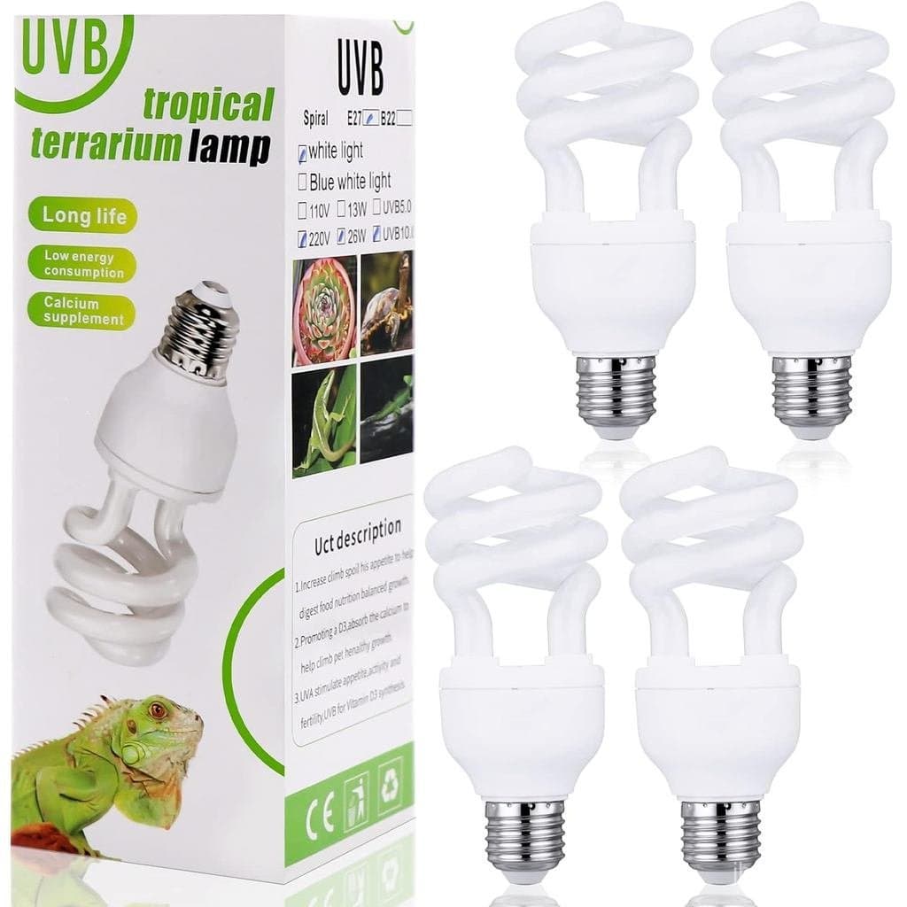 Reginary 4 Peças Lâmpada UV para Répteis 10.0 26 W, Lâmpada UV para Répteis para Deserto, Tropical, Subtropical, Luz Flu