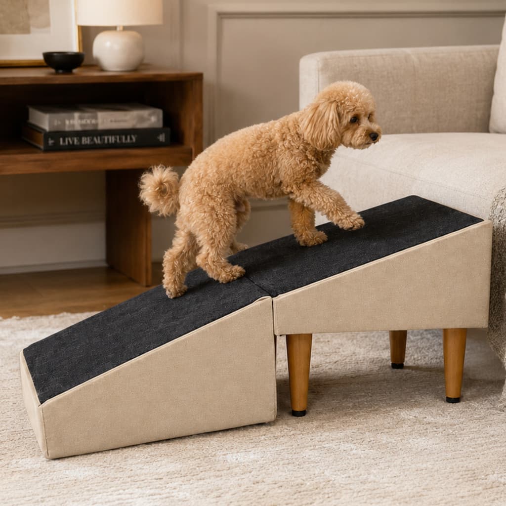 Puff Rampa Pet 2 em 1 Dobrável Escada Cachorro Gato Multiuso Ajuda Subir no Sofá Cama Conforto