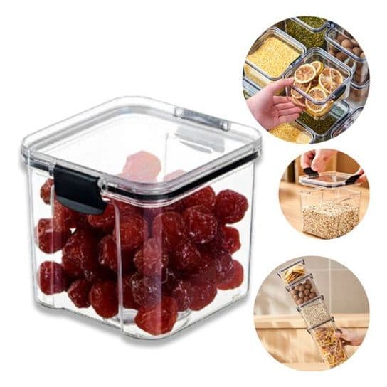 Pote Acrilico Hermetico Travas Empilhavel Transparente 12x10x10cm 800Ml