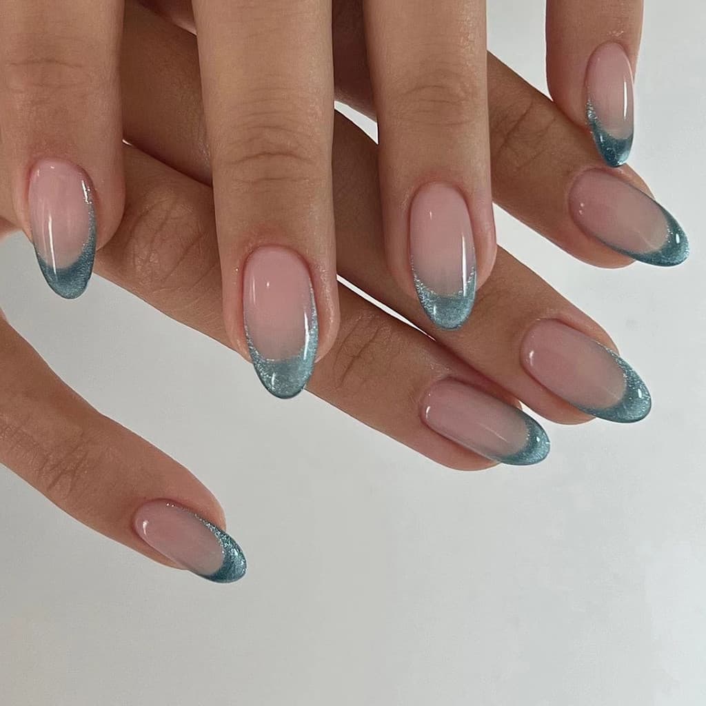 Olho de gato wearable Manicure remendo francês fortuna verde simples wearable prego falso prego em forma de amêndoa reme