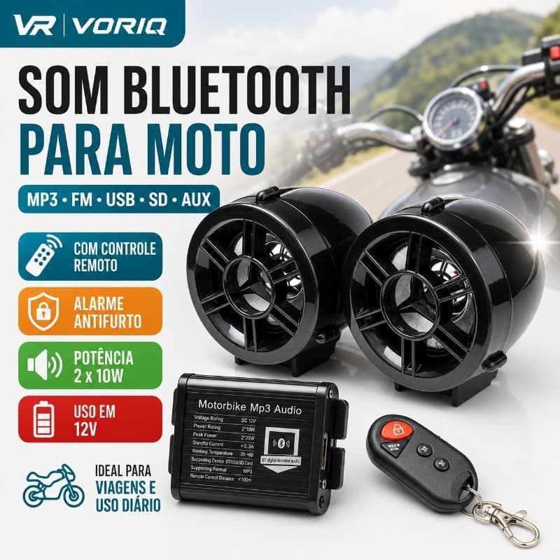 Super Caixa De Som para Moto Bluetooth Mp3 Fm Rádio SD Usb Aux e Alarme com Controle Remoto