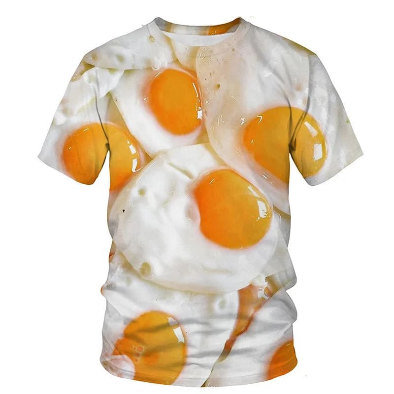 2026 T Camisa Masculina 3D Impresso Paródia Comida Engraçada Camiseta Hambúrguer Batatas Fritas Ovos Fritos Padrão Camis