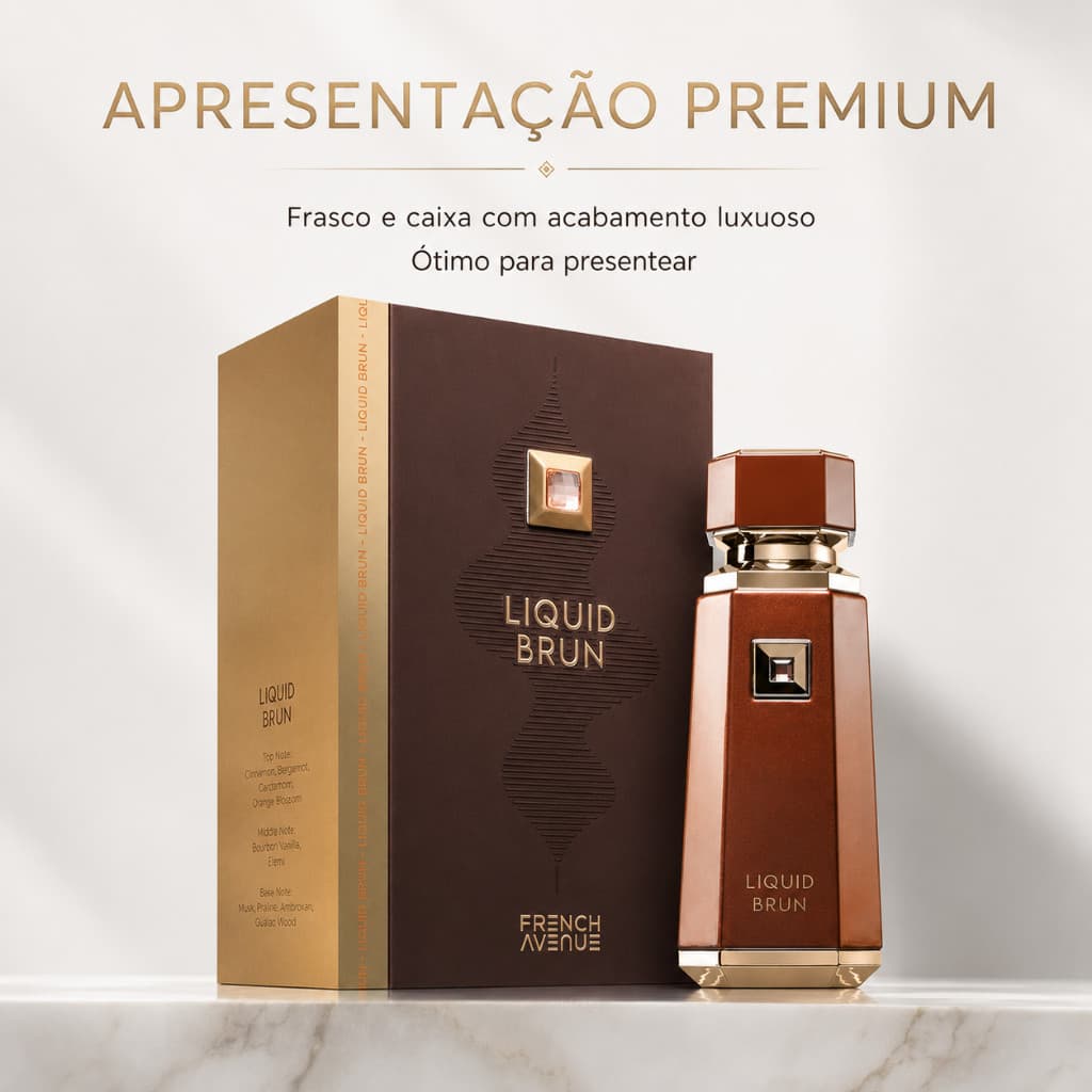 French Avenue Liquid Brun EDP 100ml Perfume Masculino Doce Especiado com Baunilha e Pralinê