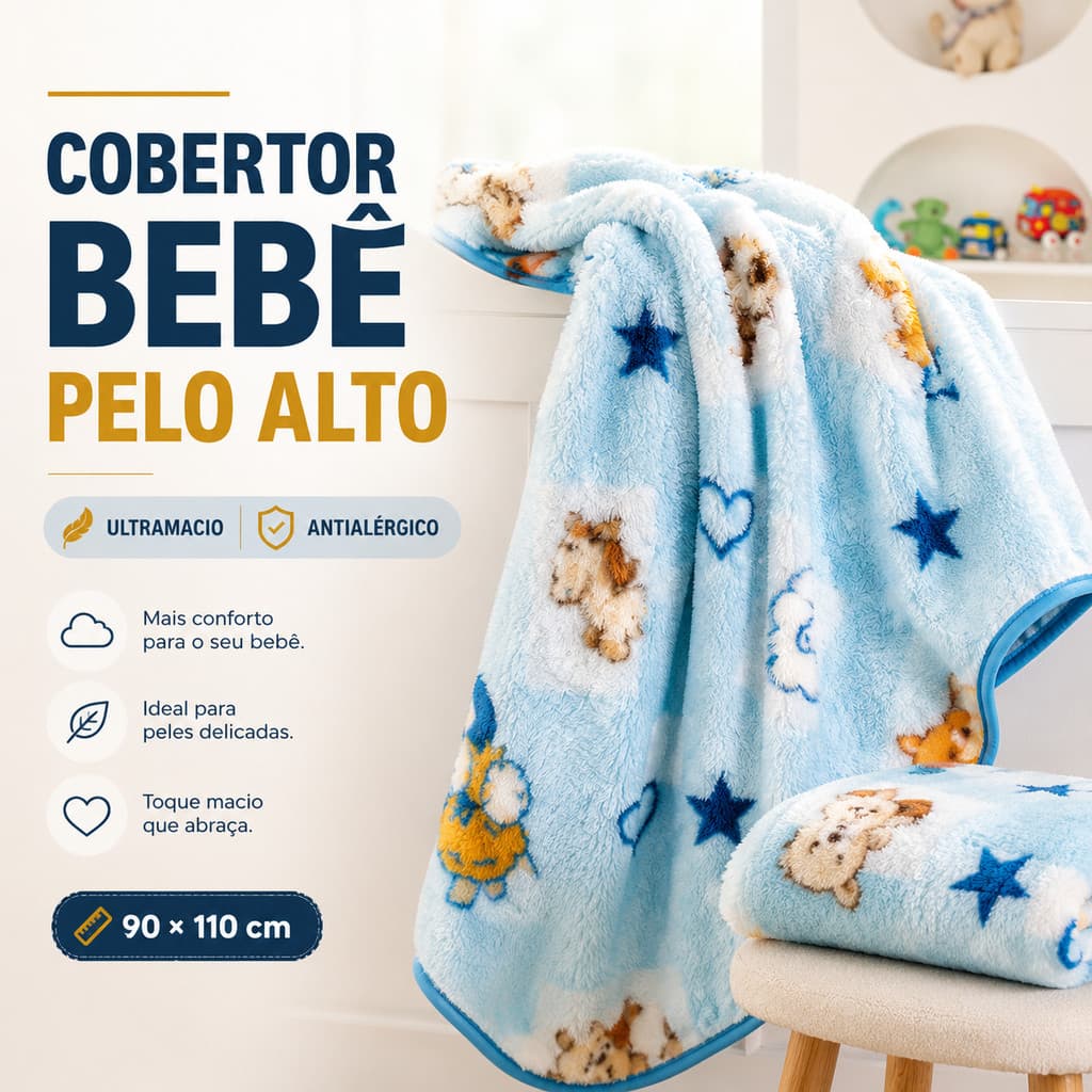 Cobertor Bebê Jolitex Pelo Alto 90x110cm Antialérgico Macio Original