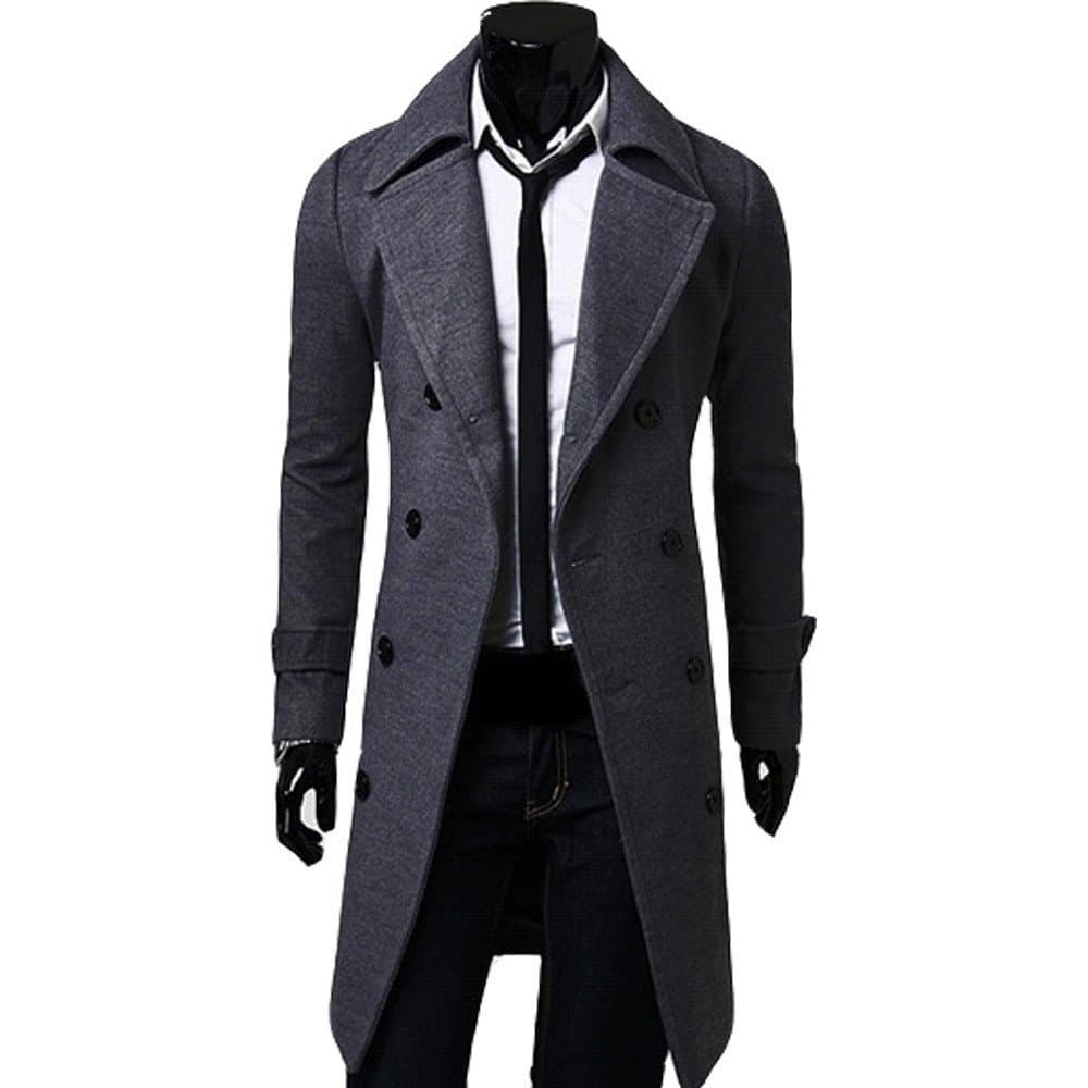 Sobretudo Masculino Casual de Cor Sólida com Mangas Longas, Moda de Inverno, Botões e Bolsos, Casaco Longo Masculino de