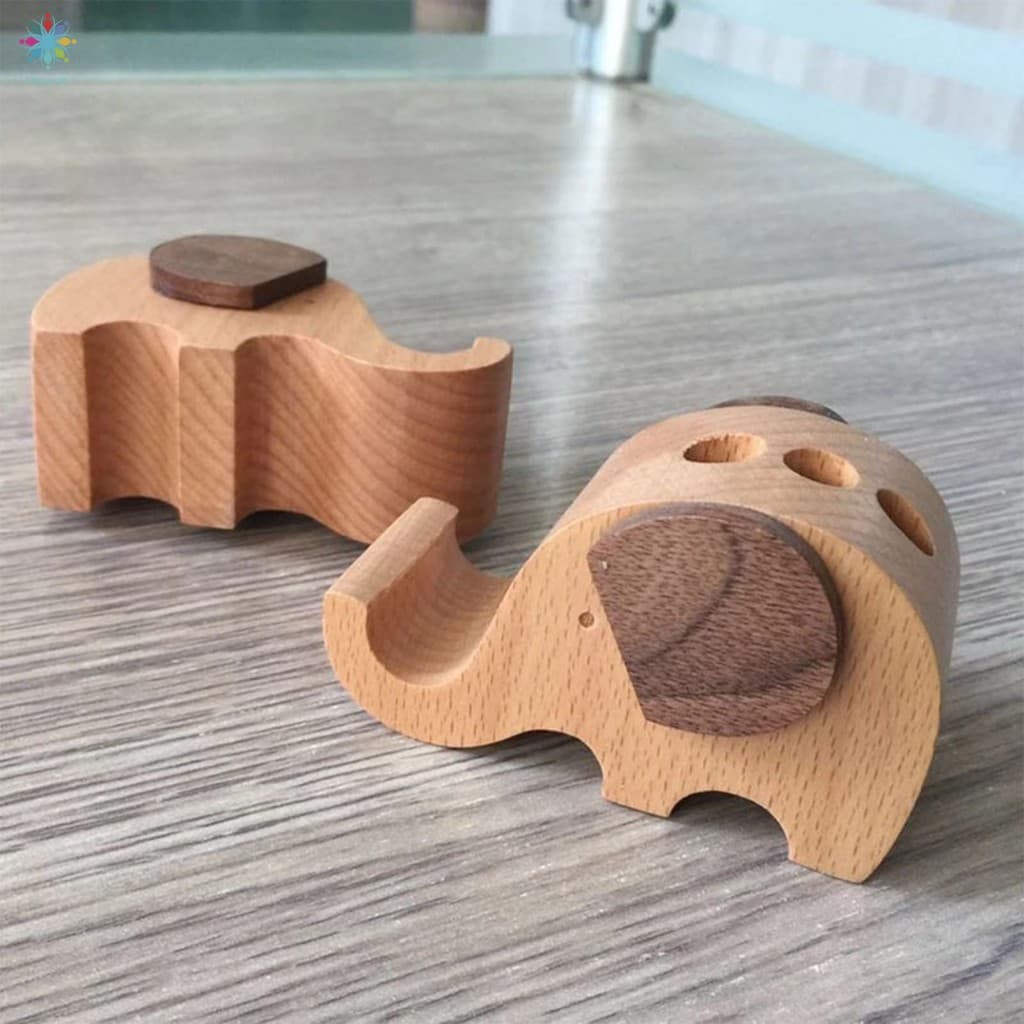 Suporte Para Caneta De Elefante De Madeira Telefone-Decoração Organizadora De Mesa Mulheres