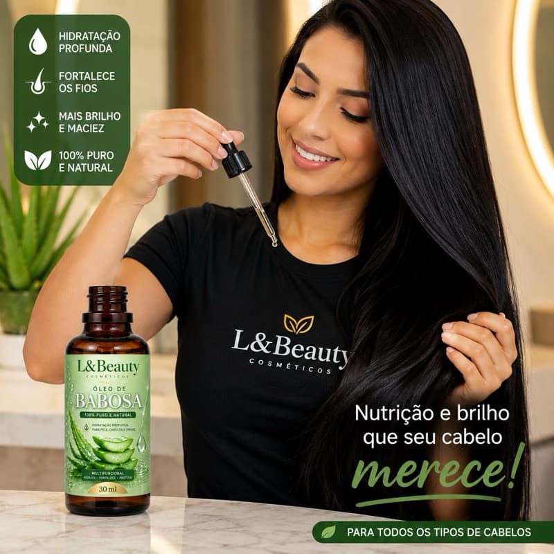Óleo de Babosa Vegetal L&Beauty 30ml Puro – Para Cabelo, Pele e Unhas Hidratação Intensa