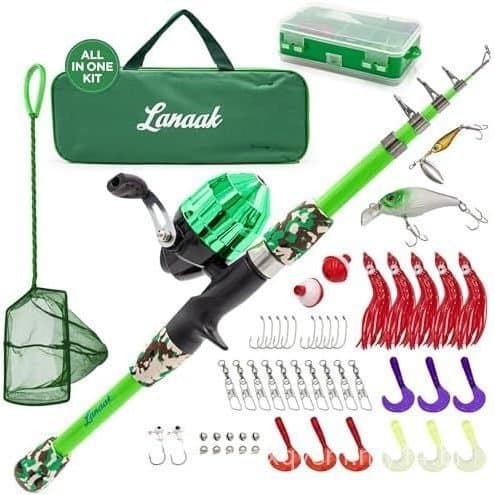 Vara de Pesca, Conjunto de Vara de Pesca Telescópica Portátil, Kit de Caixa de Equipamentos de Pesca e Rede, Equipamento
