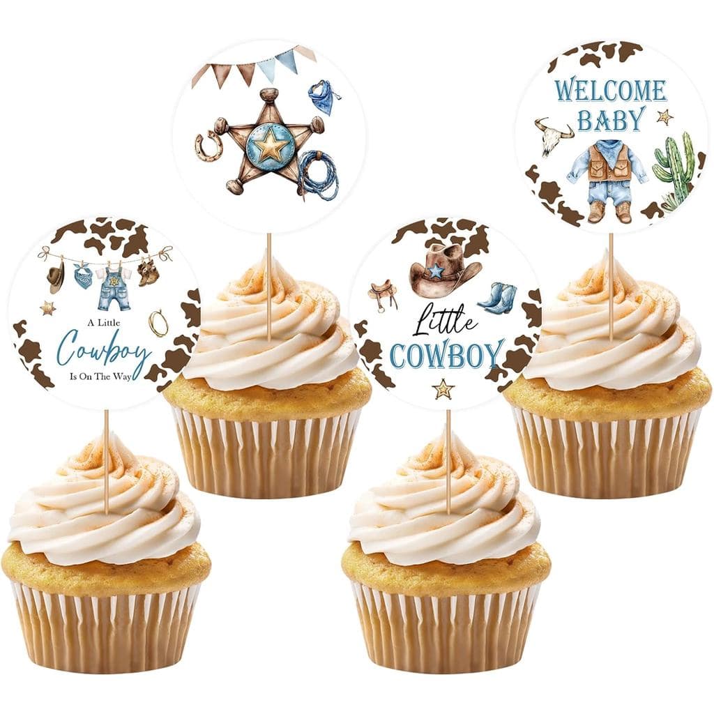 36 Peças de Topper para Cupcakes de Chá de Bebê com Tema de Cowboy, Decorações para Cupcakes de Primeiro Aniversário de