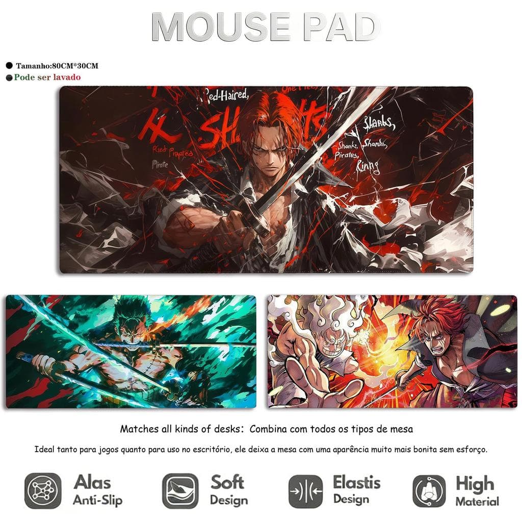 Mouse Pad Anime Antiderrapante Borda Costurada Reforçada Tapete para Teclado e Jogos 80×30cm