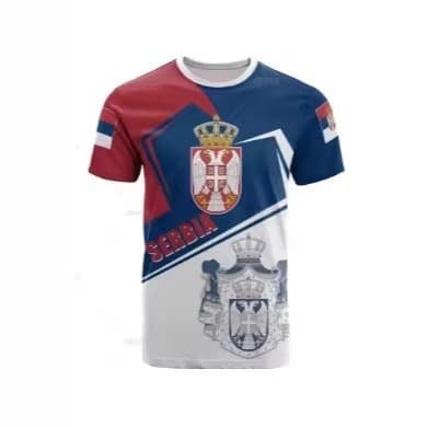 2026 Sérvia Venda Quente Camiseta Masculina Camisa de Futebol Bandeira da Sérvia Camiseta Impressão 3D Camiseta de Manga