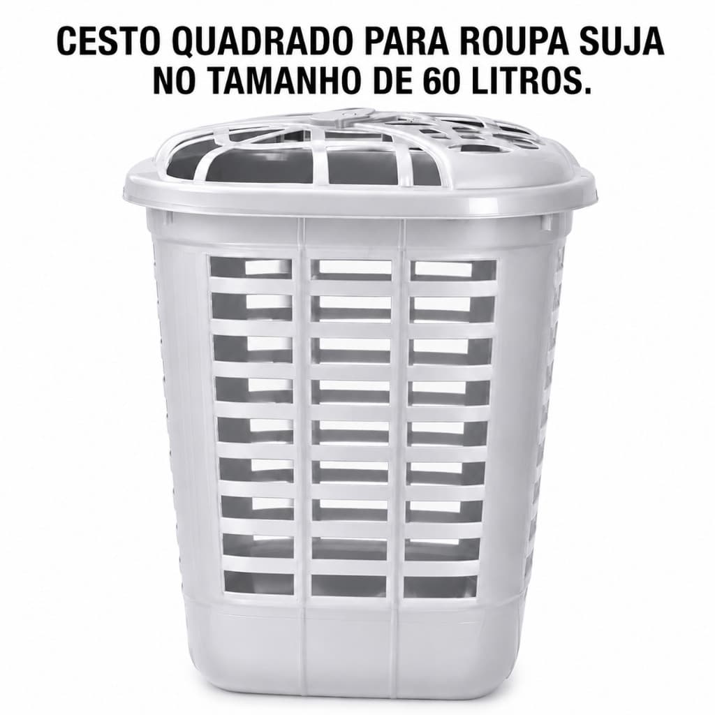 Cestão Roupas Quadrado 60 Litros Plástico Ventila Multiuso Banheiro Organizador