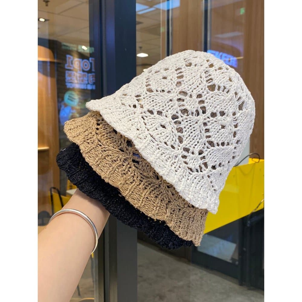 Japonês estilo fino oco tecido balde chapéu feminino verão doce rosto pequeno All-Match bacia chapéu guarda-sol balde pr