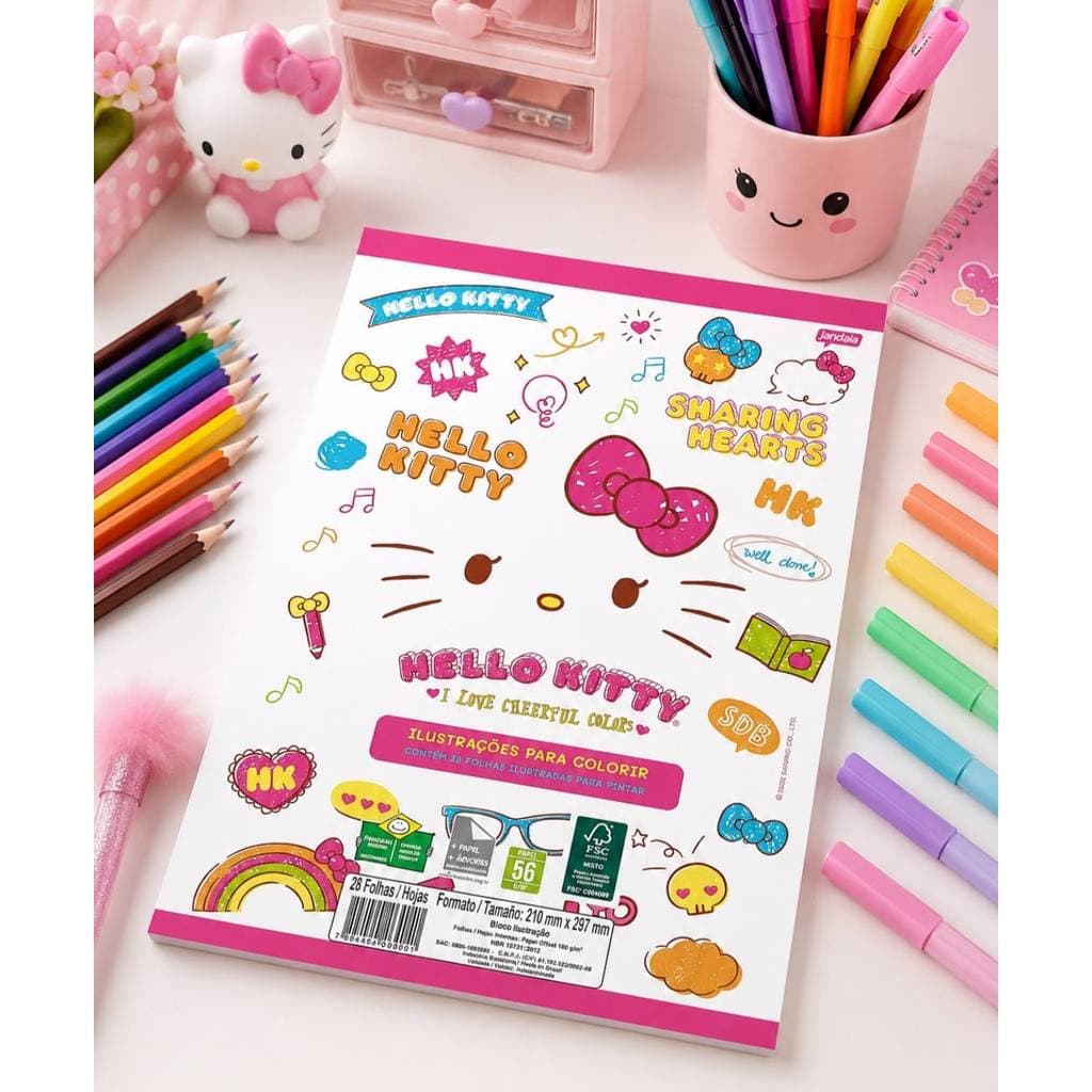 BLOCO PARA COLORIR HELLO KITTY A4 28 FOLHAS 180G PINTAR