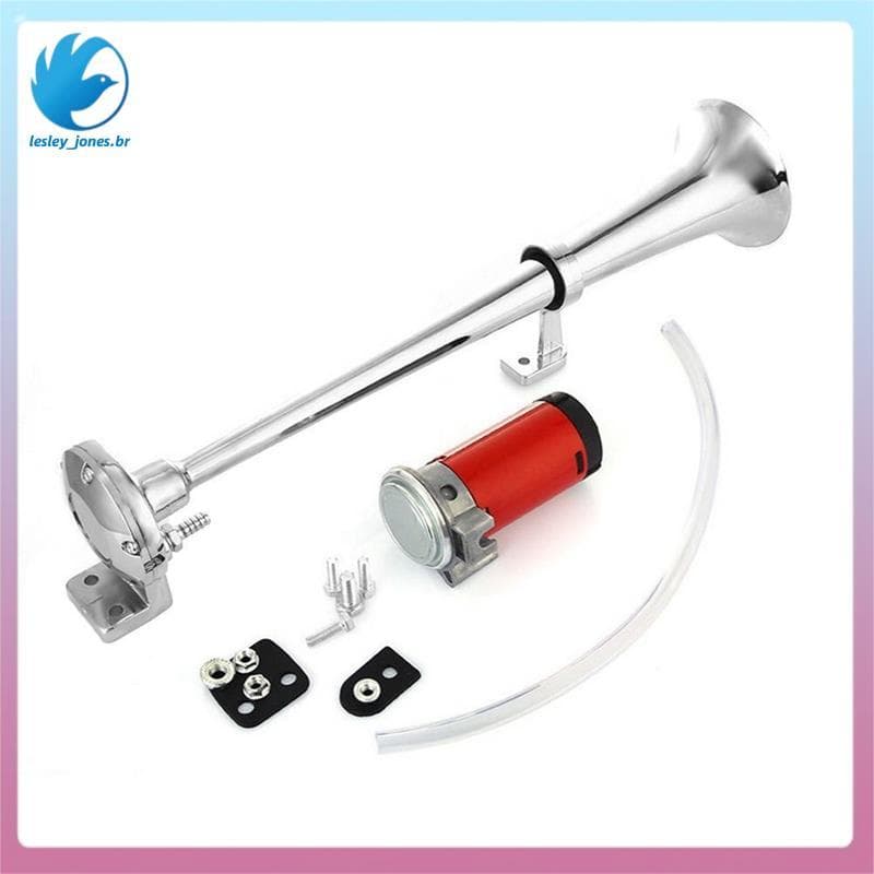 [lesley_jones.br] Buzina De Ar Para Carro 17 Polegadas Trompete Único 12V Compressor 150DB Super Alto Mangueira-Falante