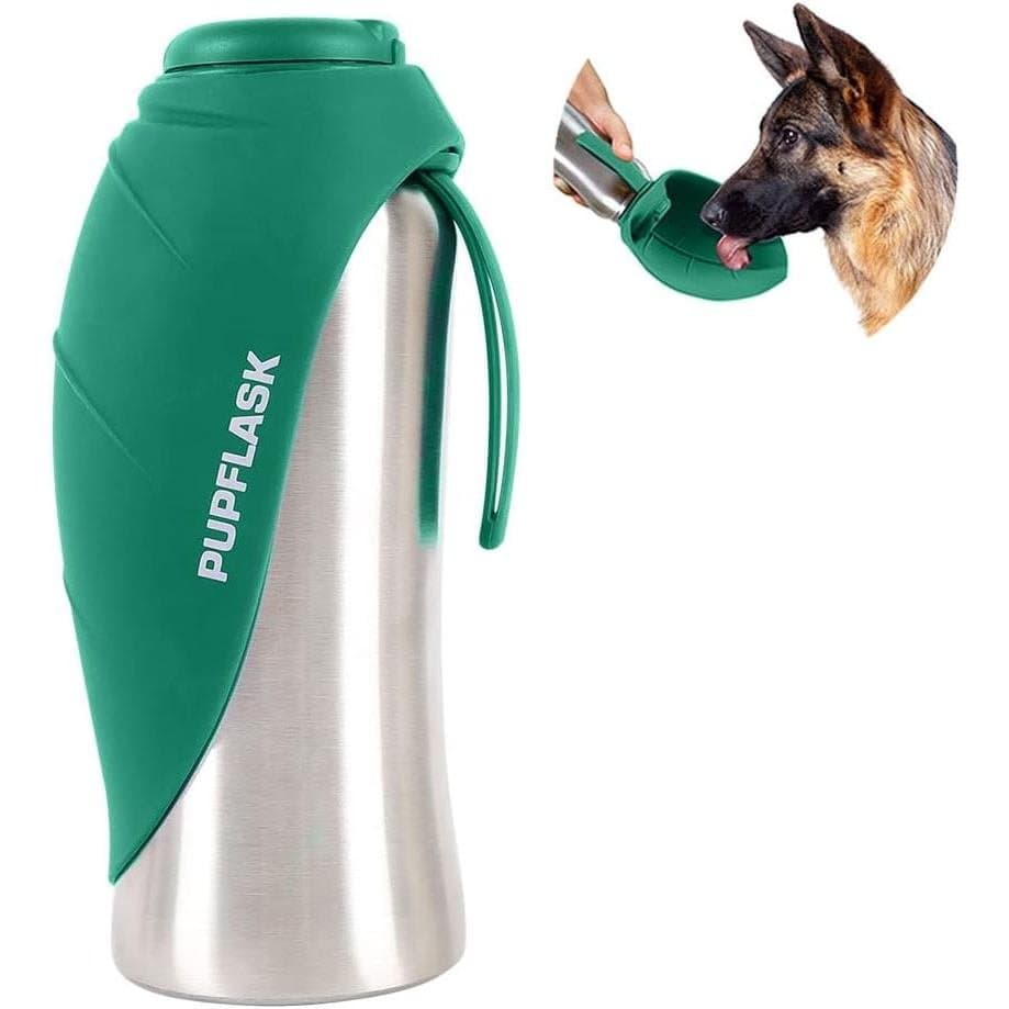 Garrafa de Água para Cães Grandes PupFlask, Tigela de Viagem Portátil em Aço Inoxidável |   Dispensador de bebidas à pro