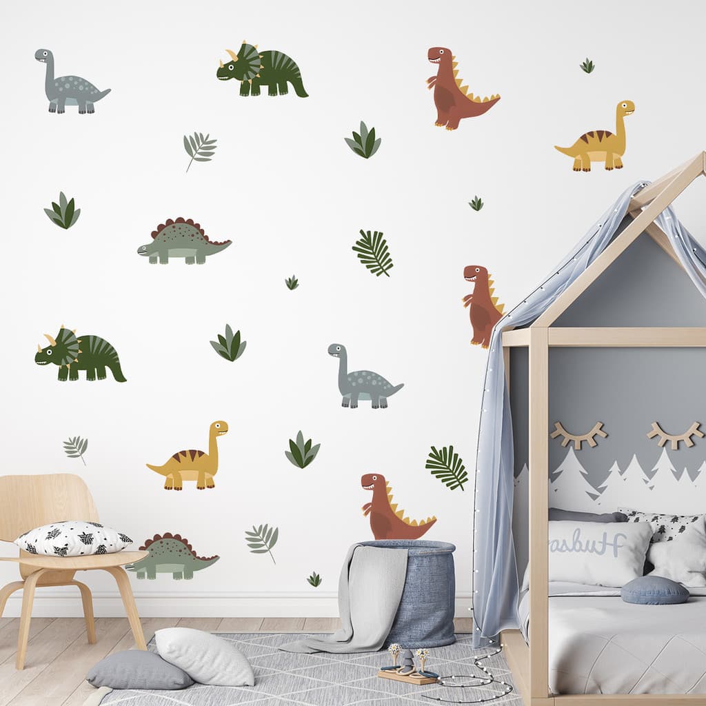 Adesivos de parede dos desenhos animados bonito pequeno dinossauro auto-adesivo adesivos de parede quarto das crianças j