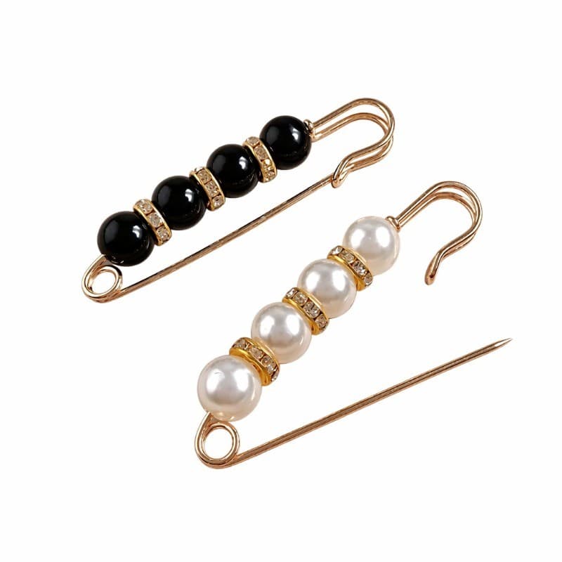 Ajustador de Cintura com Perola e Cristal, Clipe Redutor de Cos para Calca Jeans e Vestido, Kit 2 Pecas, Banhado a Ouro