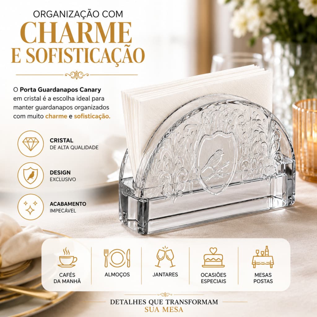 Porta Guardanapo De Vidro em Cristal de Mesa Luxo de Alta Qualidade L'Hermitage