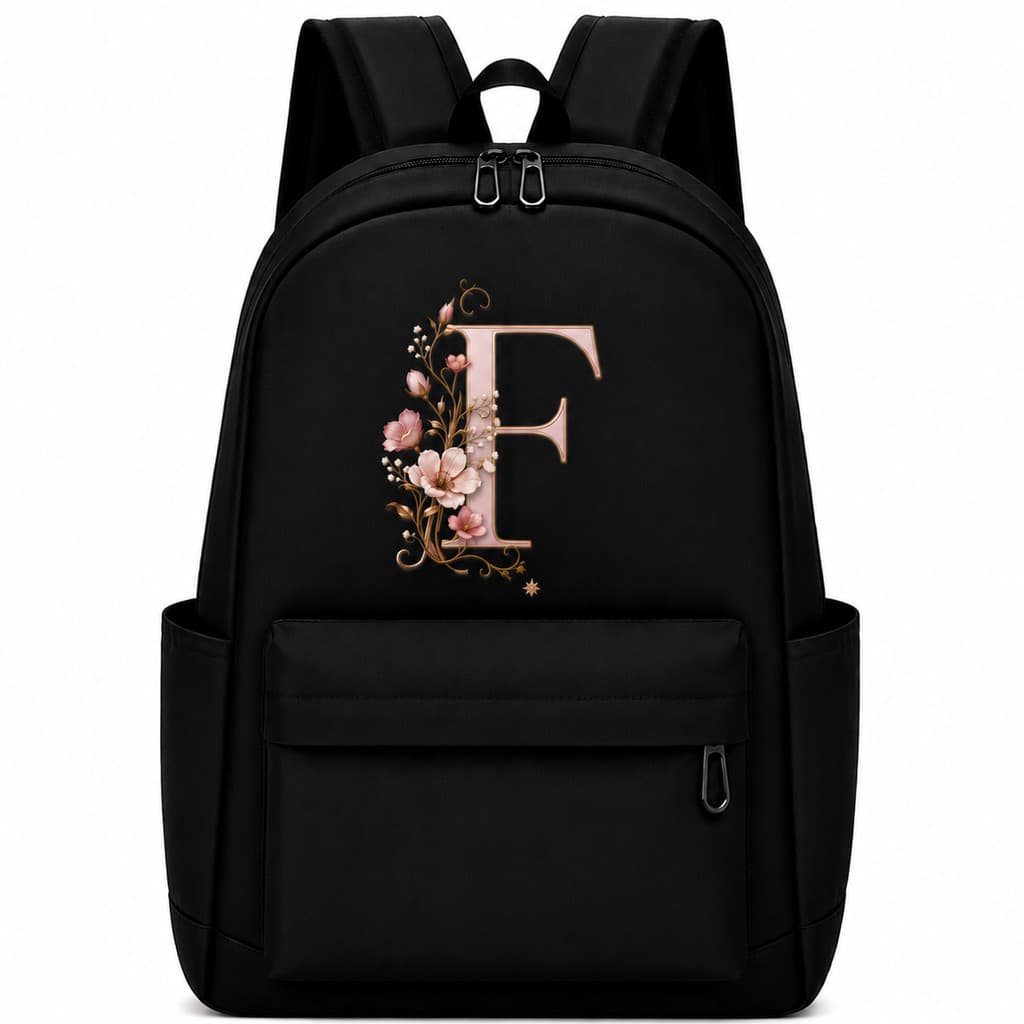 Mochila Personalizada Letra Feminina Reforçada Grande Impermeável de Nylon Dois Bolsos