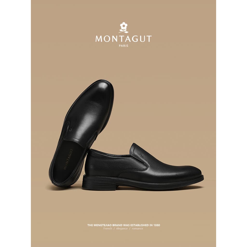 Montejiao masculino Toe camada de couro genuíno Formal Wear negócios Casual sapatos de couro negócios deslizamento-On pa
