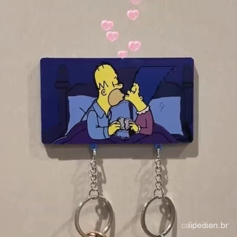 Casal Homer E Marge Beijando Chaveiro De Coração Adesivo De Geladeira Dos Simpsons