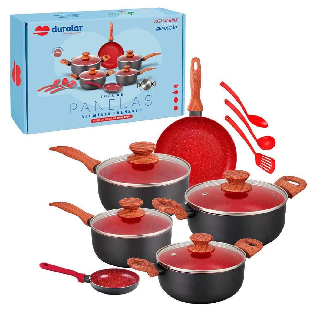 Jogo De Panela Alumínio C/Revestimento Nanoceramica Duralar 9 Peças Indução