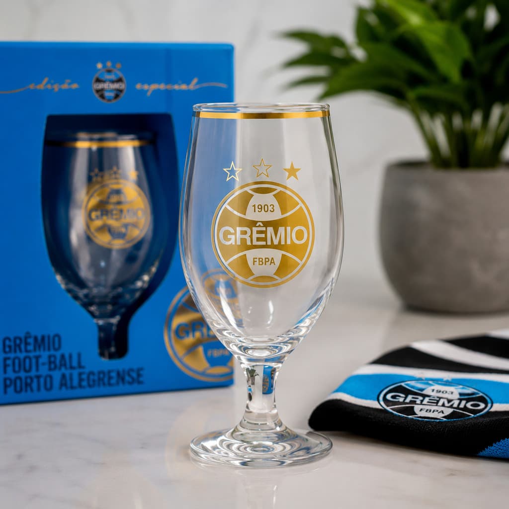 Taça 330ml Dourada Grêmio Inter Vidro Windsor  Presente Dia dos Pais Gremista Bebidas Cerveja Bar