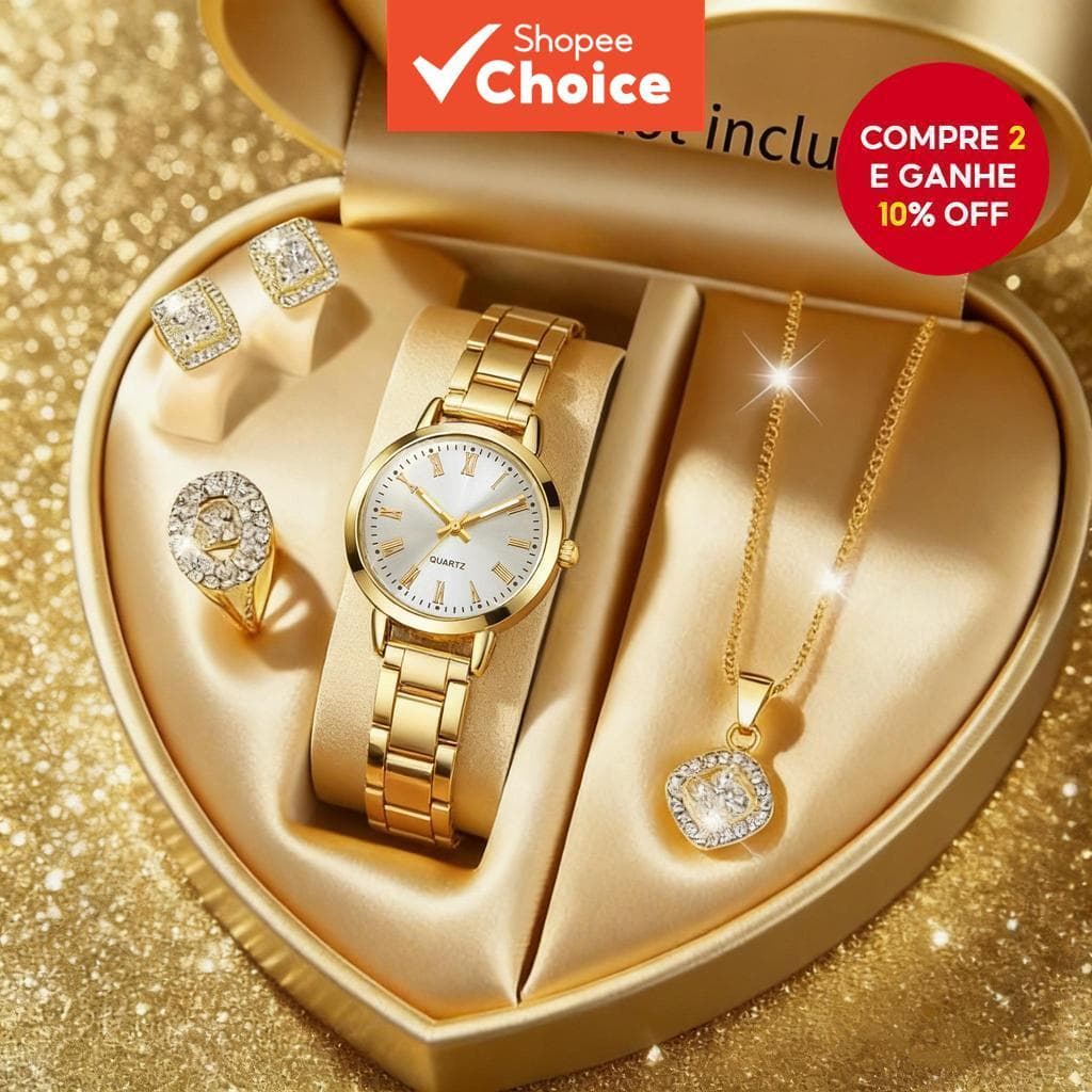 5 peças conjunto de joias de relógio de quartzo feminino moda elegante pulseira de liga para senhoras