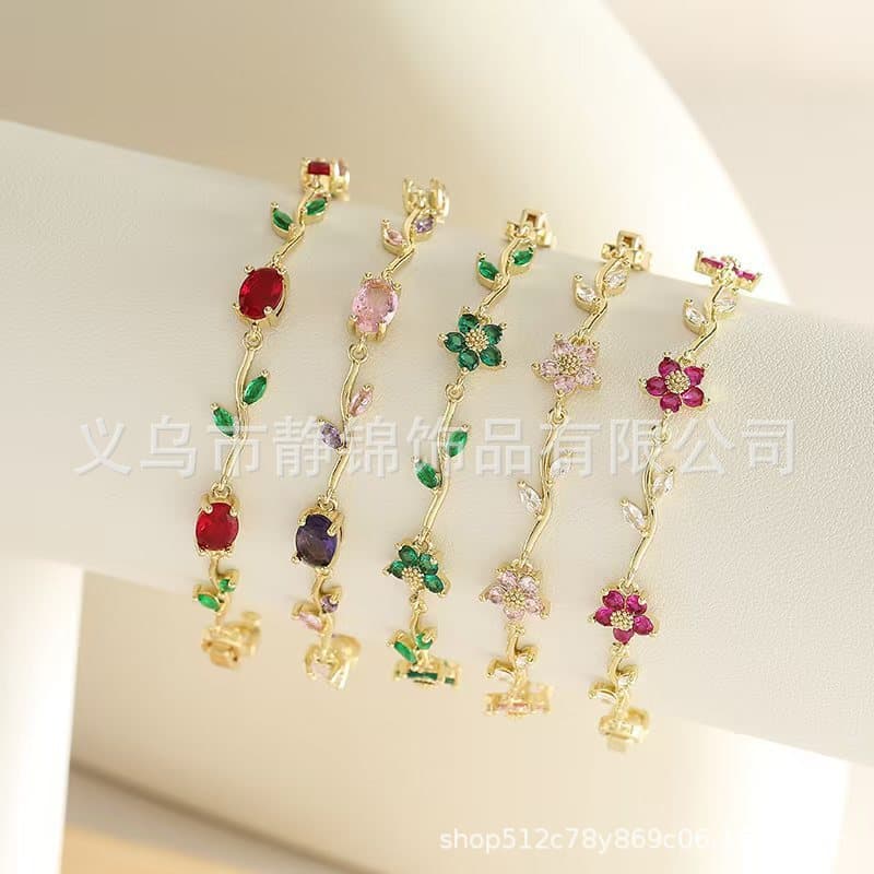 Pulseira de Zircônia Floral Estilo Outono Kashi para Mulheres, Luxo Leve, Exclusiva, Versátil, Elegante, Joia Simples de