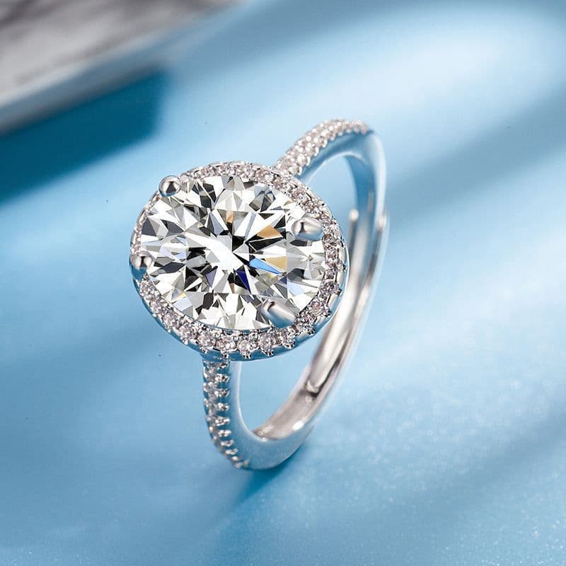 Anel de diamante de luxo de 2 quilates de ovo de pomba oval| S925 prata abertura ajustável pulseiro