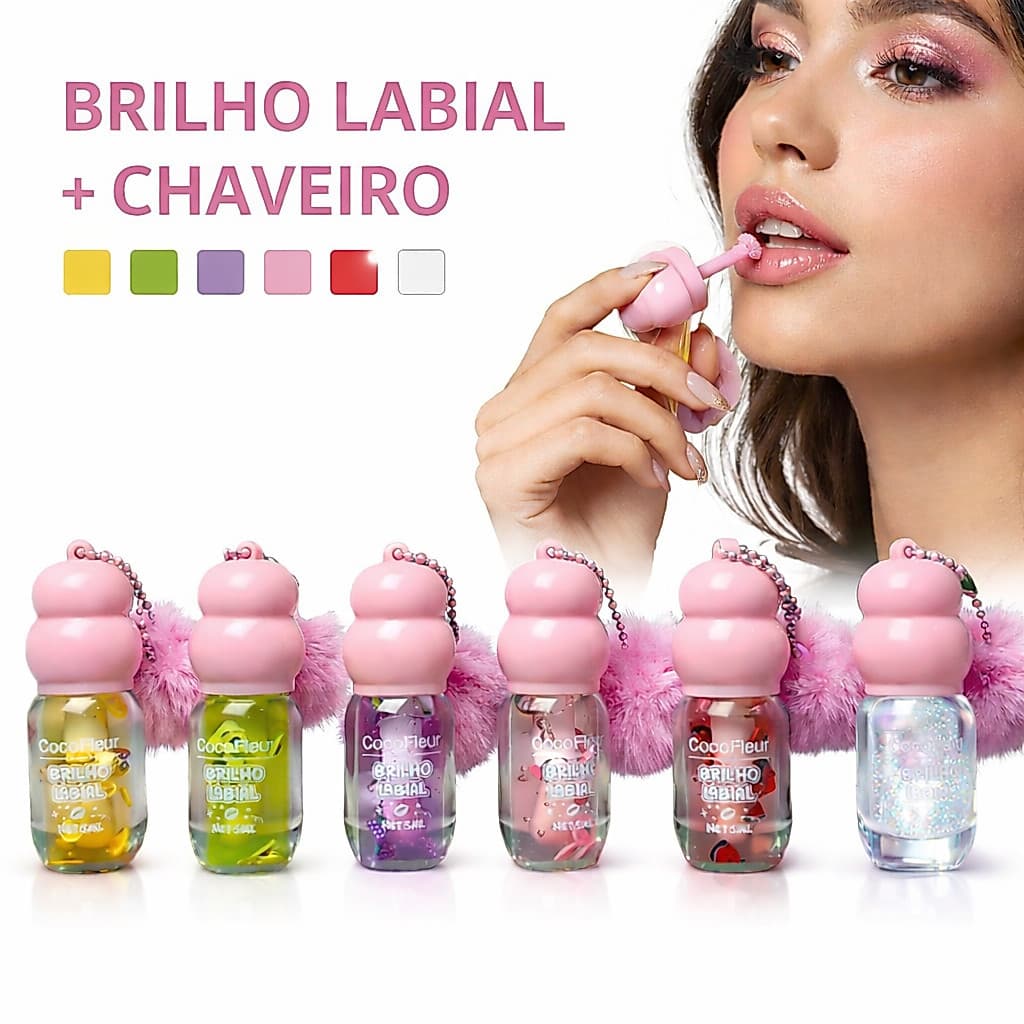 CocoFleur Brilho Labial Hidratante com Chaveiro CocoFleur – Gloss Labial Portátil com Alto Brilho