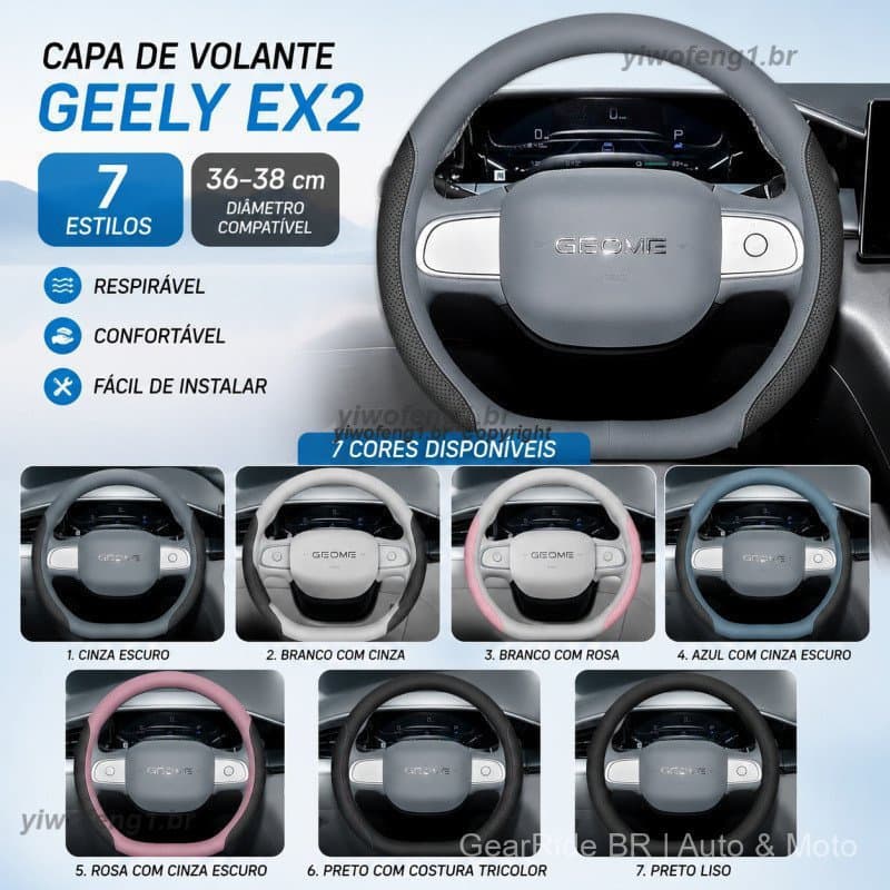 Adequado para capa de volante GEELY EX2 2025 eMAS5 UP, acessórios especiais para interior de carro GearRide BR