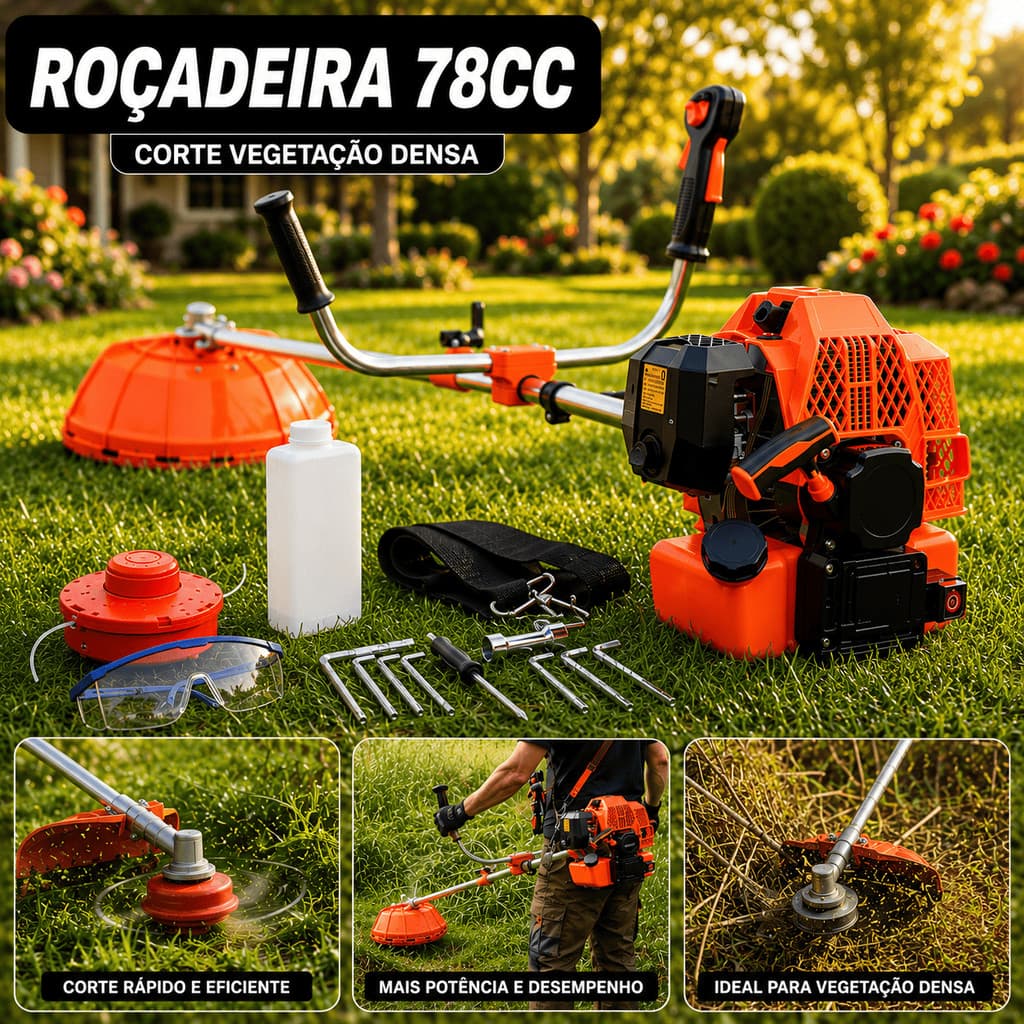 Roçadeira Gasolina 2 Tempos Nakasaki 78cc 3,6hp 2t Com Partida Elétrica Bateria Multifuncional