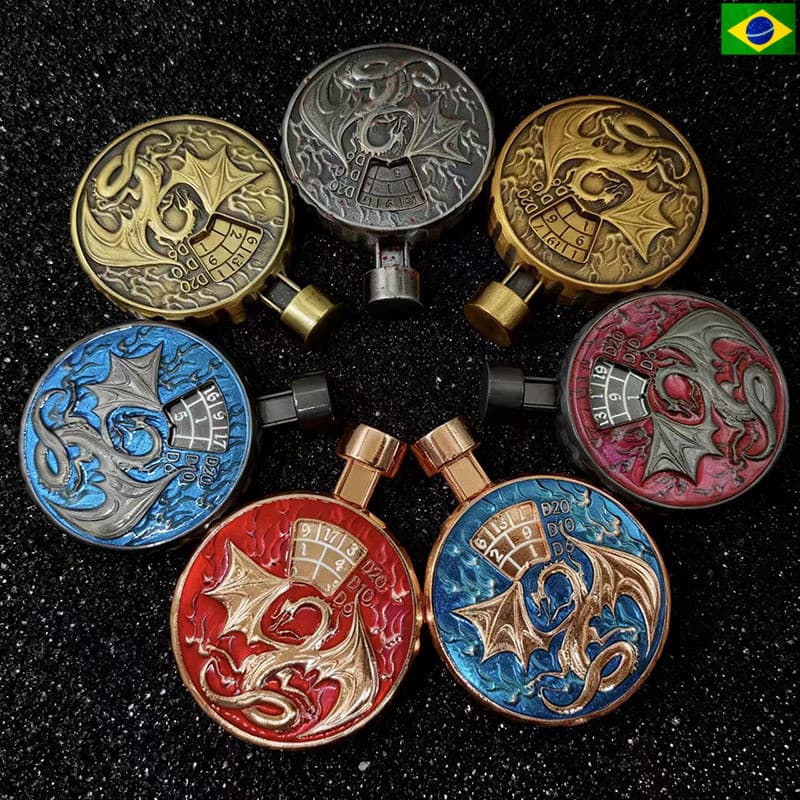 Dials Rotativos com Botão de Metal 7 em 1 |     Conjunto de Dados Poliédricos para RPG de Dungeons and Dragons 123