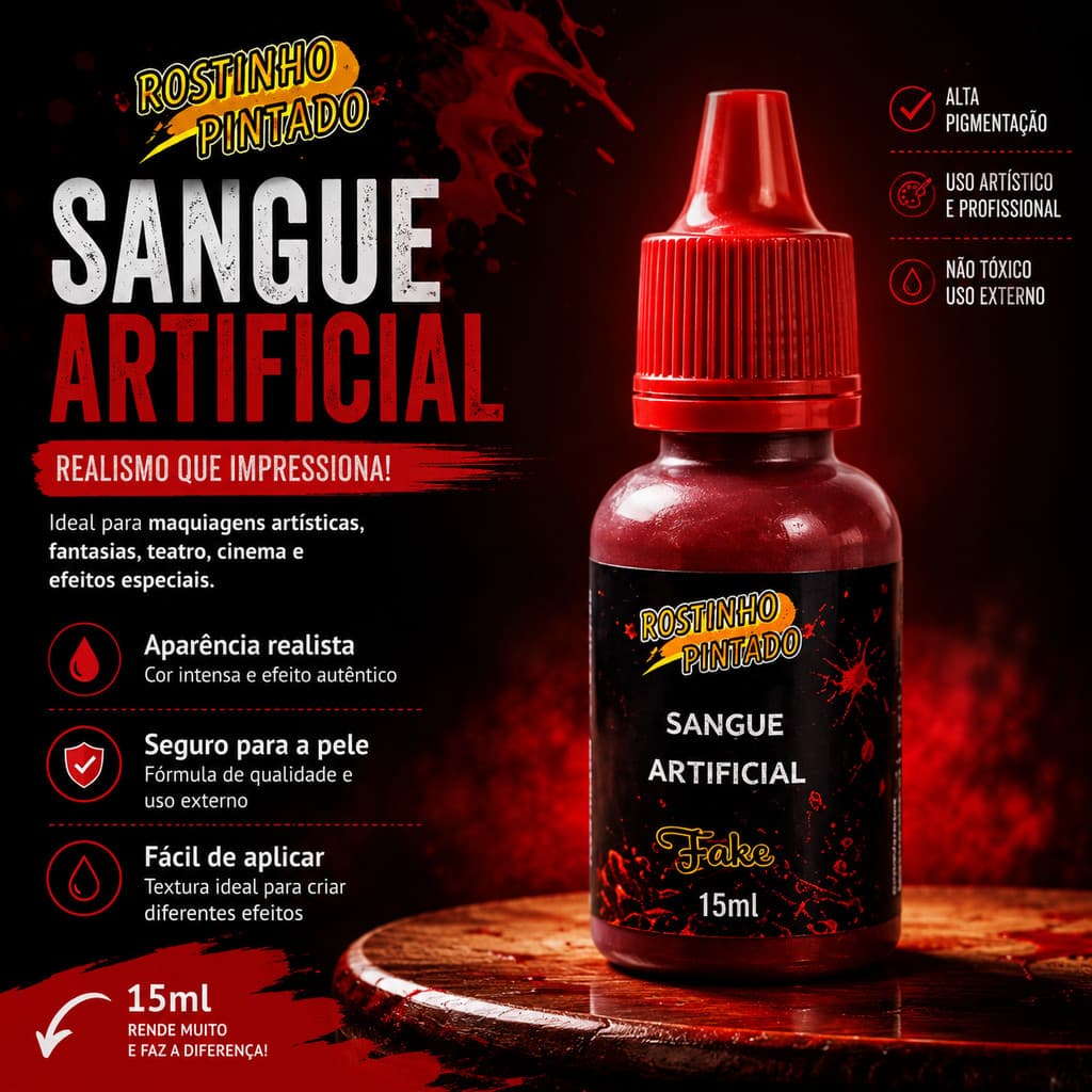 Sangue Artificial P/ Halloween e fantasia com  15ml - Rostinho Pintado