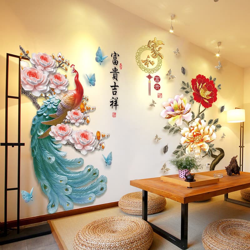 3d tridimensional adesivos de parede estilo chinês papel de parede auto-adesivo TV fundo decoração da parede quarto sala