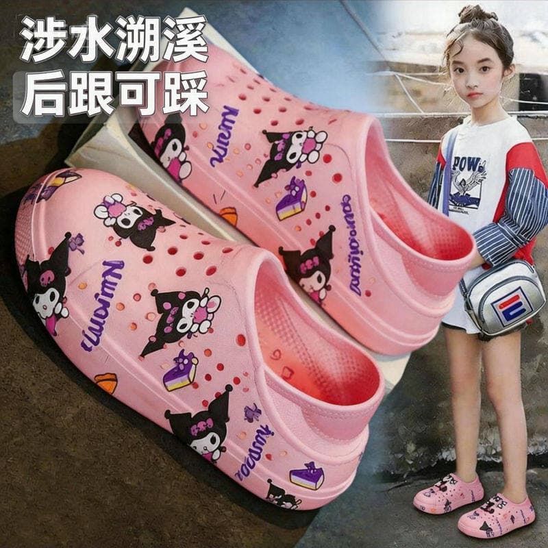Crianças Baotou sandálias meninas meia chinelos antiderrapante beira-mar praia sandálias de dia chuvoso Kuromi meninas b