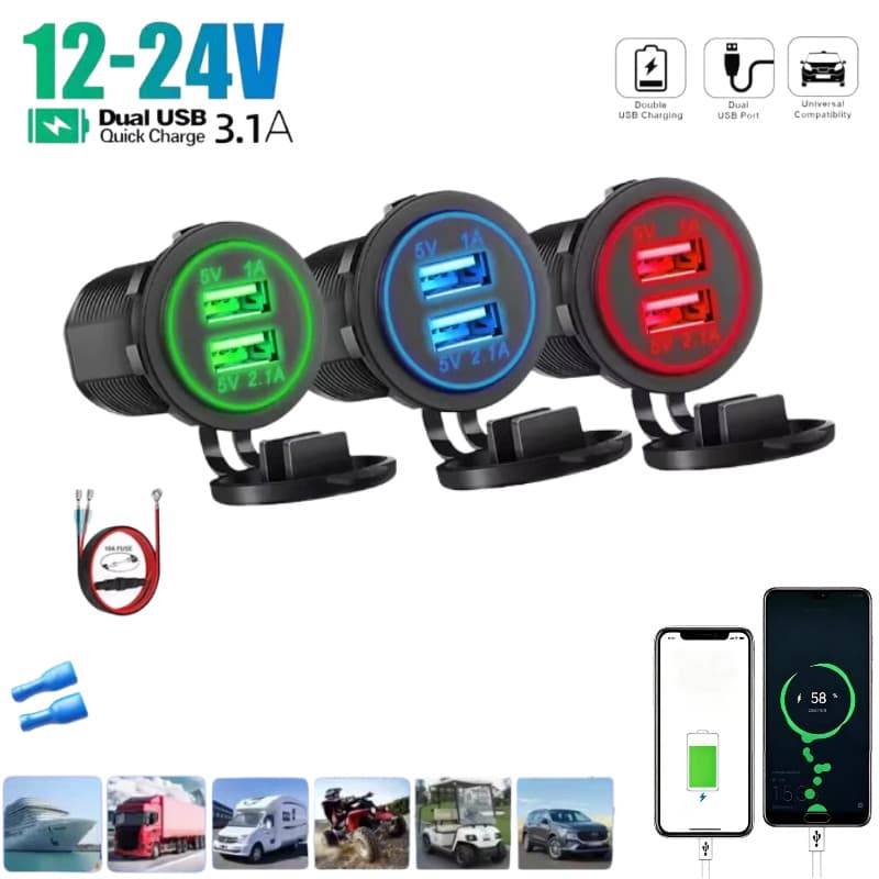 Carregador De Carro USB Duplo 5V 3.1A 12V Com Painel Adaptador De Energia À Prova D'água Tomada Para Veículo , Barco , C