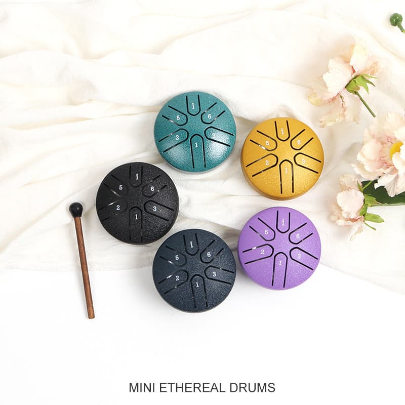 Tambor Etéreo De Língua De Aço 3 Polegadas 6 Notas , Mini Mão Tanque , Instrumento Musical De Percussão Com Mallets E Li